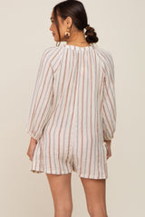 Ivory Striped Front Button Maternity Romper