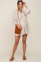 Ivory Striped Front Button Maternity Romper