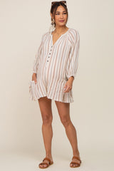 Ivory Striped Front Button Maternity Romper