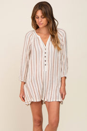 Ivory Striped Front Button Romper