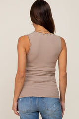 Mocha Rib Knit Lettuce Trim Maternity Tank Top