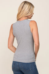 Heather Grey Rib Knit Lettuce Trim Tank Top