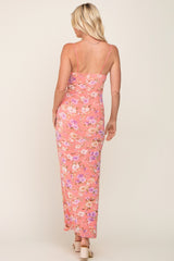 Coral Floral Mesh V-Neck Maxi Dress