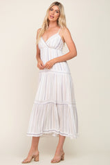 Ivory Striped Tiered Strapless Maxi Dress