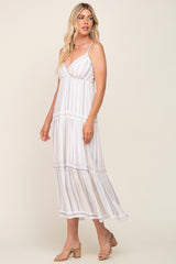 Ivory Striped Tiered Strapless Maxi Dress