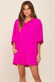 Fuchsia Collared Front Button Romper