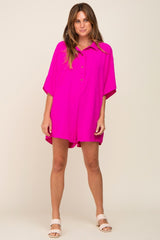 Fuchsia Collared Front Button Romper