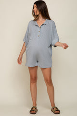 Grey Heathered Front Button Maternity Romper