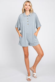 Grey Heathered Front Button Romper