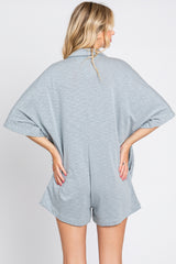 Grey Heathered Front Button Romper