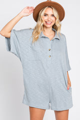 Grey Heathered Front Button Romper