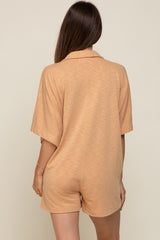 Camel Heathered Front Button Maternity Romper