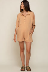 Camel Heathered Front Button Maternity Romper