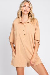 Camel Heathered Front Button Maternity Romper