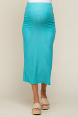 Aqua Textured Slit Maternity Midi Skirt