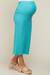 Aqua Textured Slit Maternity Midi Skirt