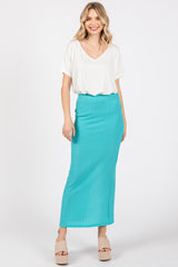 Aqua Textured Slit Midi Skirt