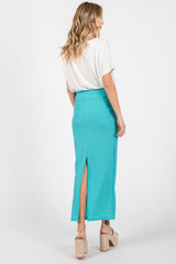 Aqua Textured Slit Midi Skirt