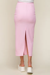 Light Pink Textured Slit Maternity Midi Skirt