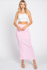 Light Pink Textured Slit Maternity Midi Skirt