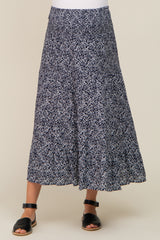 Navy Ditsy Floral Smocked Side Slit Maternity Midi Skirt