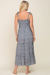 Blue Floral Smocked Maxi Dress