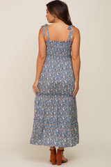 Blue Floral Smocked Maternity Maxi Dress