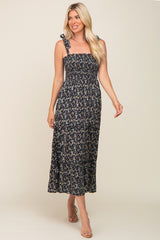 Black Floral Smocked Maxi Dress