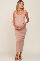 Mauve Textured Square Neck Scoop Back Maternity Maxi Dress