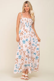 Light Pink Floral Smocked Floral Maxi Dress