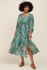 Green Leopard Print Chiffon Midi Dress