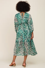 Green Leopard Print Chiffon Midi Dress