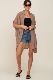 Mocha Lightweight Button Front Coverup