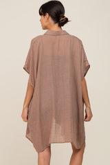 Mocha Lightweight Button Front Coverup