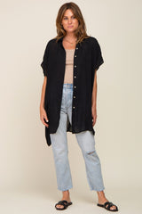 Black Lightweight Button Front Coverup