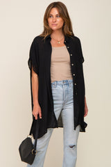 Black Lightweight Button Front Coverup