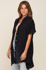 Black Lightweight Button Front Coverup