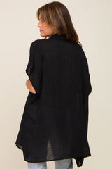 Black Lightweight Button Front Coverup