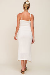 White Open Knit Crochet Maternity Midi Dress