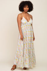 Cream Floral Back Tie Cutout Maternity Maxi Dress