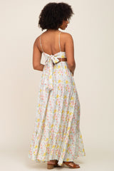 Cream Floral Back Tie Cutout Maxi Dress