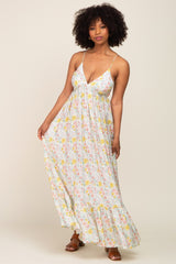 Cream Floral Back Tie Cutout Maxi Dress