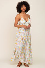 Cream Floral Back Tie Cutout Maxi Dress