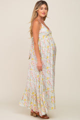 Cream Floral Back Tie Cutout Maternity Maxi Dress