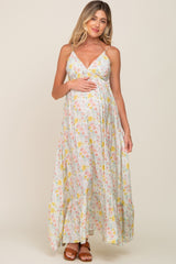 Cream Floral Back Tie Cutout Maternity Maxi Dress