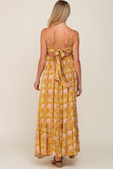 Gold Floral Back Tie Cutout Maternity Maxi Dress