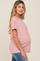 Light Pink Raw Hem Maternity Tee