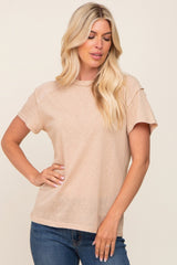 Beige Raw Hem Maternity Tee