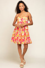 Orange Floral Ruffle Tiered Dress