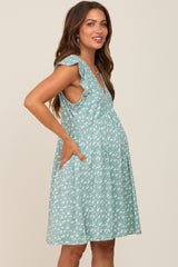 Mint Green Floral Flounce Maternity Dress